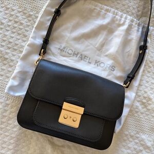 Michael Kors Black Leather Crossbody with Gold Lock